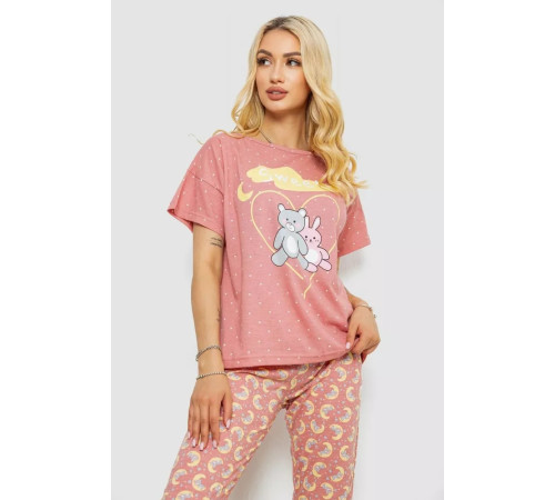 Пижама женская с принтом, цвет пудровый, 243R15492.