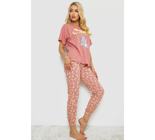 Пижама женская с принтом, цвет пудровый, 243R15492.