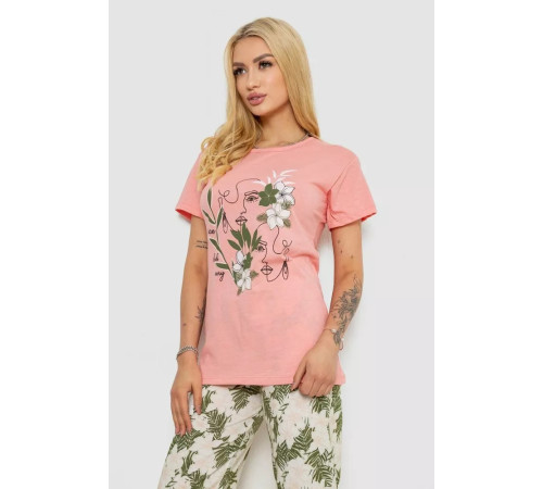 Піжама жіноча з принтом, колір персиковий, 243R3753