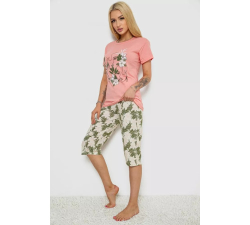 Піжама жіноча з принтом, колір персиковий, 243R3753