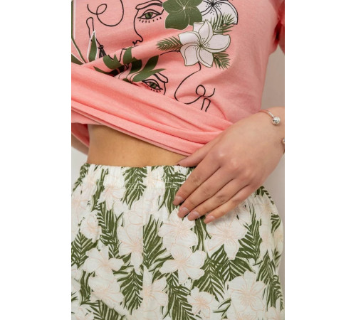 Піжама жіноча з принтом, колір персиковий, 243R3753