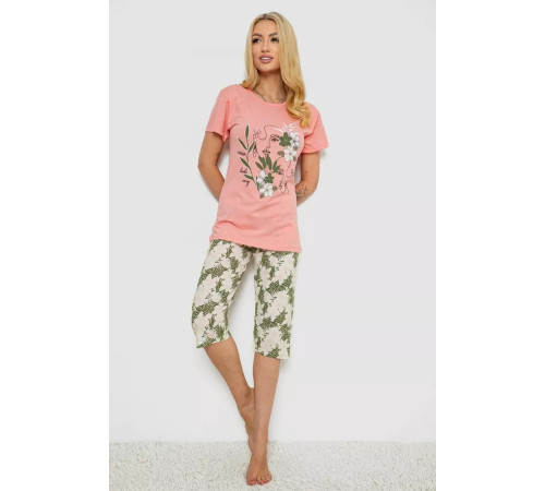 Піжама жіноча з принтом, колір персиковий, 243R3753
