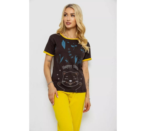 Піжама жіноча з принтом, колір чорний, 243R20266