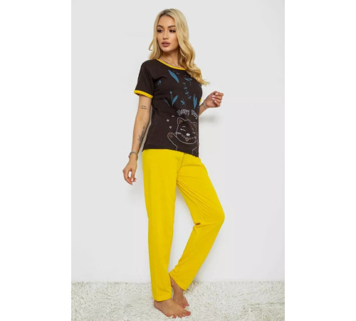 Піжама жіноча з принтом, колір чорний, 243R20266