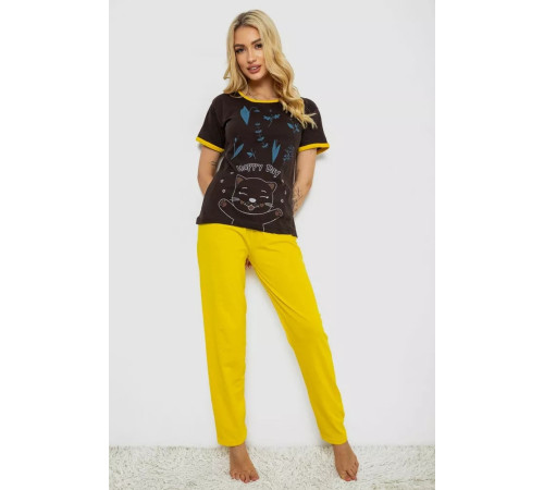 Піжама жіноча з принтом, колір чорний, 243R20266