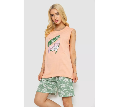 Пижама женская с принтом, цвет персиковый, 243R8485.