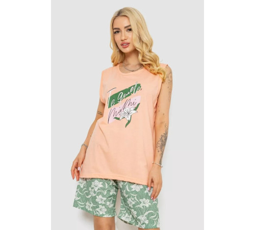 Пижама женская с принтом, цвет персиковый, 243R8485.