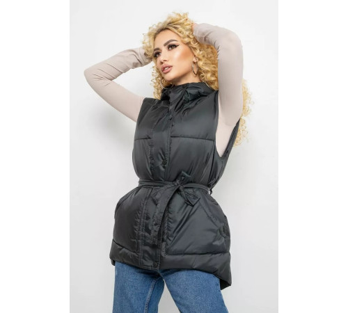 Жилет женский с капюшоном, цвет темно-зеленый, 207R2016