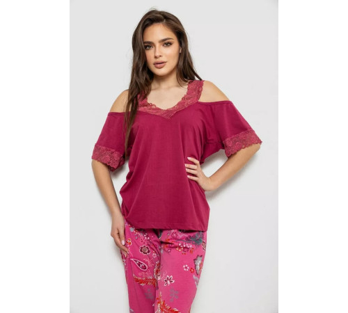 Пижама женская с принтом, цвет бордовый, 243R1600-015.