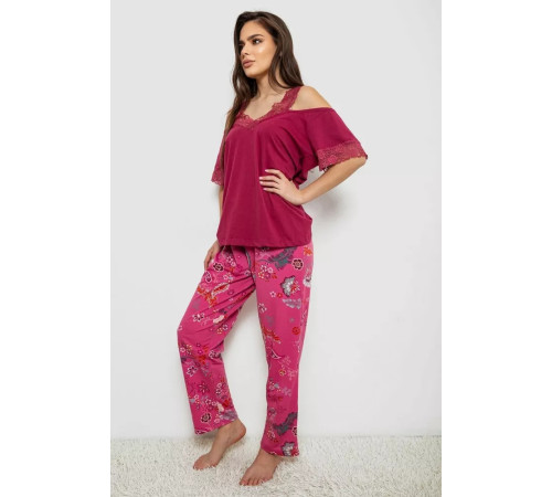 Пижама женская с принтом, цвет бордовый, 243R1600-015.