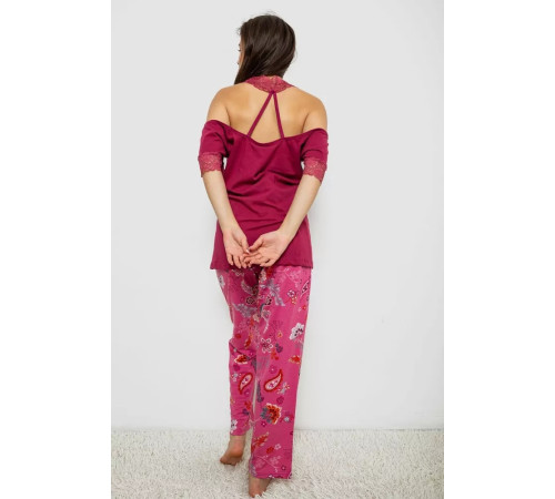 Пижама женская с принтом, цвет бордовый, 243R1600-015.