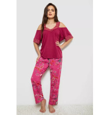 Пижама женская с принтом, цвет бордовый, 243R1600-015.