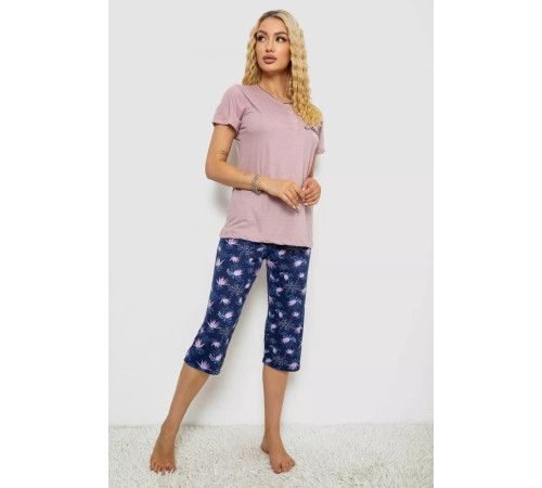Піжама жіноча з принтом, колір пудровий, 243R10248