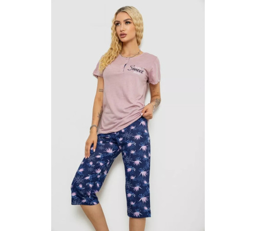 Піжама жіноча з принтом, колір пудровий, 243R10248