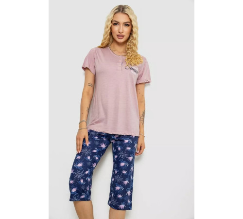 Піжама жіноча з принтом, колір пудровий, 243R10248