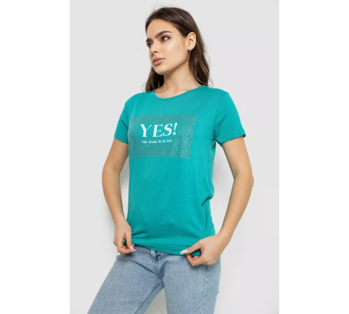 Футболка жіноча з принтом, колір бірюзовий, 244R507