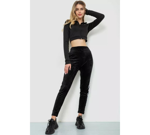Спорт брюки женские велюровые, цвет черный, 244R5576