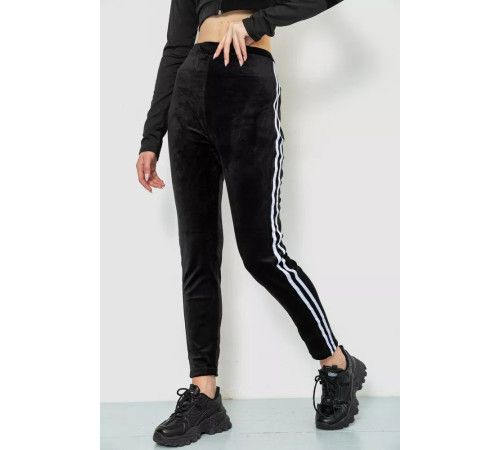 Спорт брюки женские велюровые, цвет черный, 244R5576