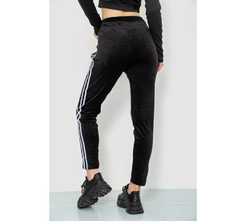 Спорт брюки женские велюровые, цвет черный, 244R5576
