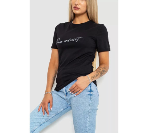 Футболка жіноча з принтом, колір чорний, 238R57395