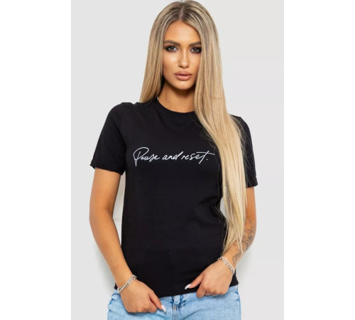 Футболка жіноча з принтом, колір чорний, 238R57395