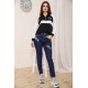 Жіночі прямі джинси, темно-синього кольору з принтом, 164R1024-5