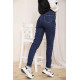 Жіночі прямі джинси, темно-синього кольору з принтом, 164R1024-5
