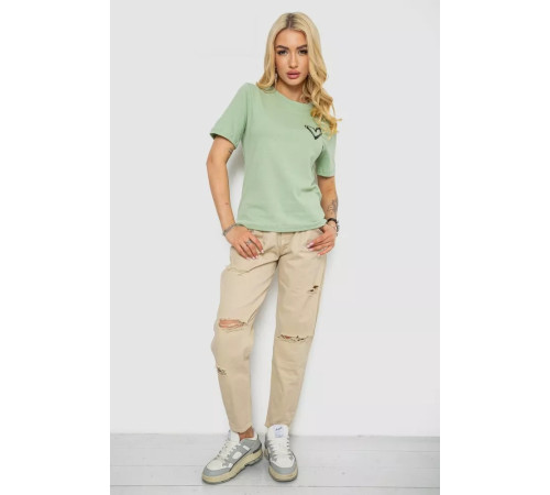 Жіноча футболка з принтом, колір оливковий, 241R128