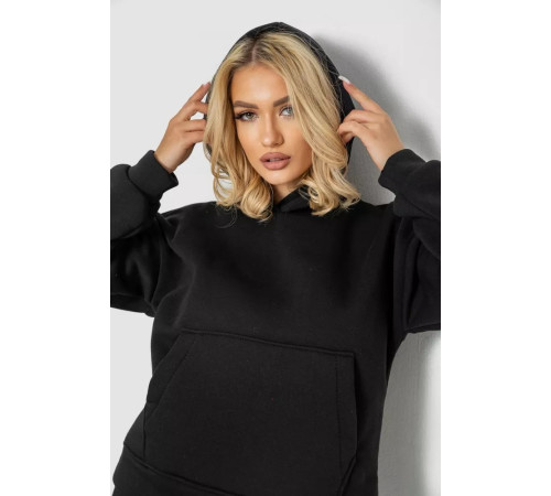 Спортивный женский костюм на флисе, цвет черный, 177R055