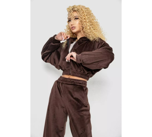 Спортивный костюм женский велюровый на молнии, цвет шоколадный, 177R065