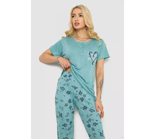 Пижама женская с принтом, цвет светло-оливковый, 243R10199.