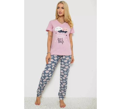 Пижама женская с принтом, цвет розово-серый, 243R9212.