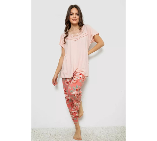 Піжама жіноча з принтом, колір персиковий, 243R1600-003
