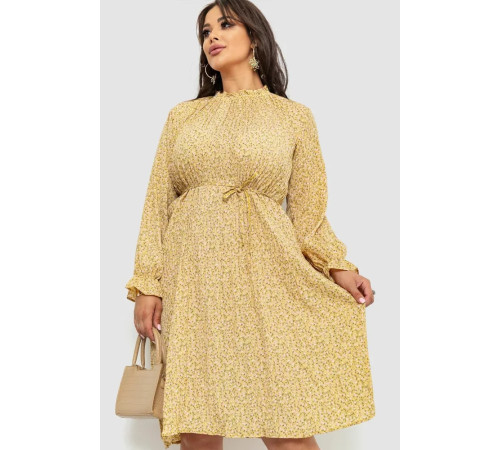 Платье свободного кроя шифоновое, цвет горчичный, 204R701-1.