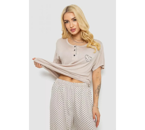 Женская пижама с принтом, цвет бежевый, 243R7000