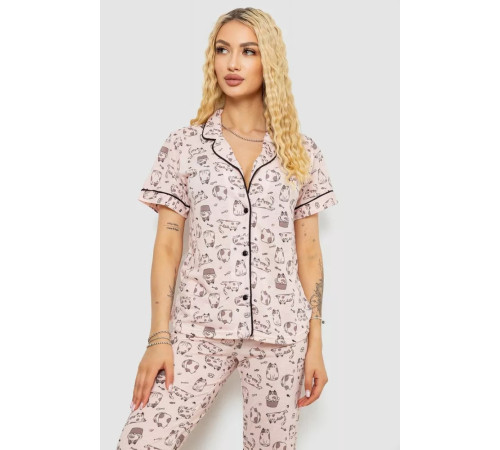 Жіноча піжама з принтом, колір пудровий, 243R7085
