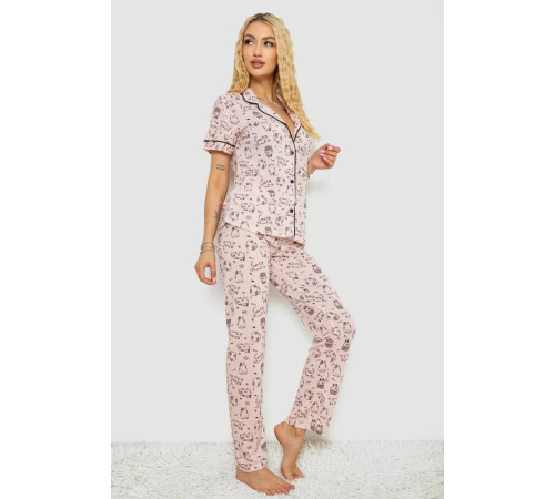 Жіноча піжама з принтом, колір пудровий, 243R7085