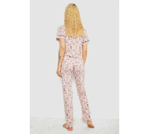 Жіноча піжама з принтом, колір пудровий, 243R7085