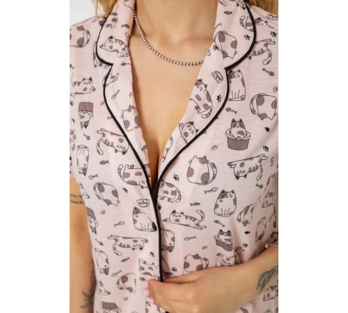 Жіноча піжама з принтом, колір пудровий, 243R7085