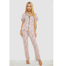 Жіноча піжама з принтом, колір пудровий, 243R7085