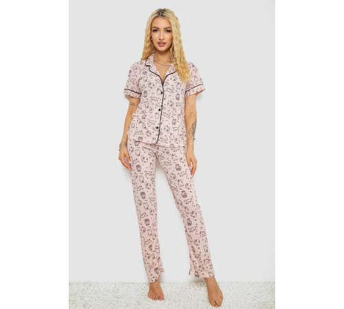 Жіноча піжама з принтом, колір пудровий, 243R7085