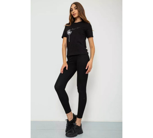 Жіноча футболка з принтом, колір чорний, 241R124
