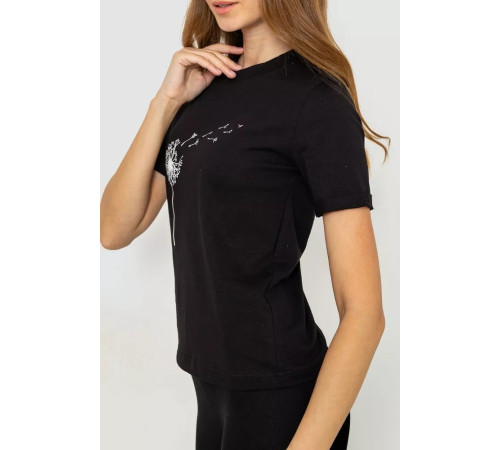 Жіноча футболка з принтом, колір чорний, 241R124