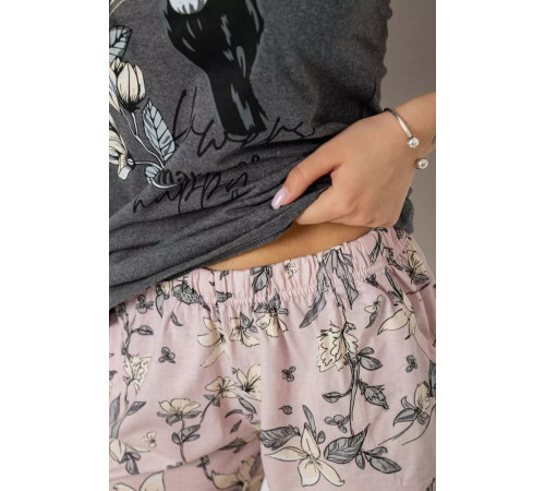 Піжама жіноча з принтом, колір сірий, 243R9623