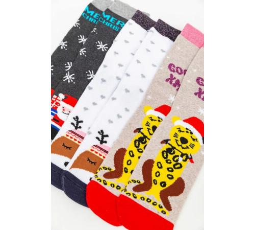 Комплект женских носков новогодних 3 пары, цвет бежевый, белый, темно-серый, 151R266