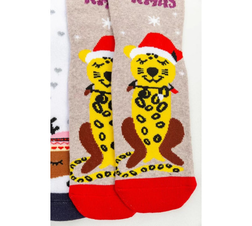 Комплект женских носков новогодних 3 пары, цвет бежевый, белый, темно-серый, 151R266