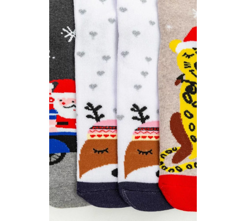 Комплект женских носков новогодних 3 пары, цвет бежевый, белый, темно-серый, 151R266