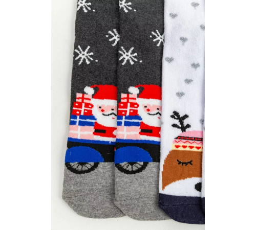 Комплект женских носков новогодних 3 пары, цвет бежевый, белый, темно-серый, 151R266