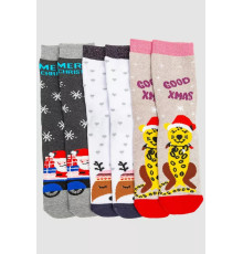 Комплект жіночих шкарпеток новорічних 3 пари, колір бежевий, білий, темно-сірий, 151R266