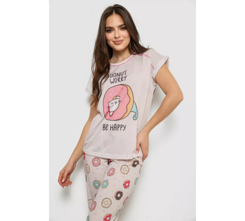 Піжама жіноча з принтом, колір бежевий, 243RP6015